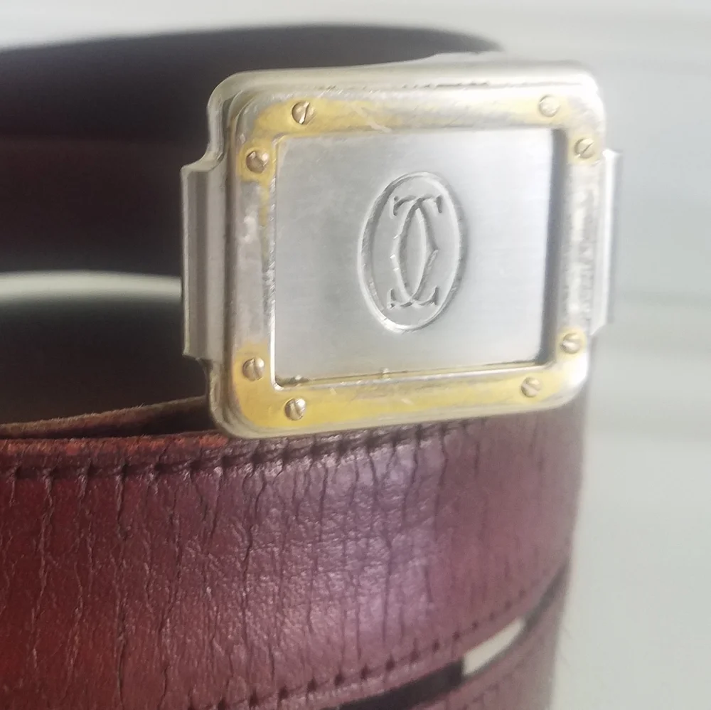 Vintage Cartier Belt Buckle With Original Cartier Mahogany Leather Strap - Picture 5 of 13